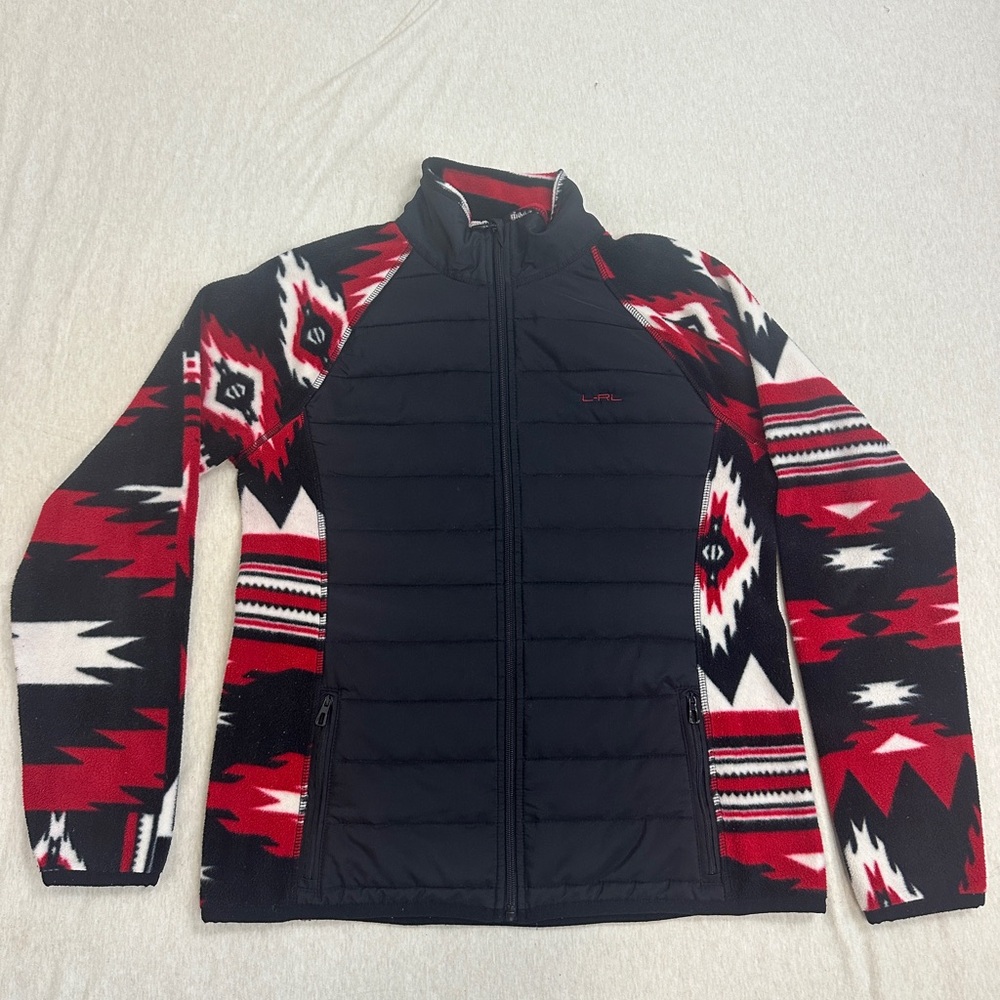 Lauren Ralph Lauren Black Red White Patterned Quilted Jacket